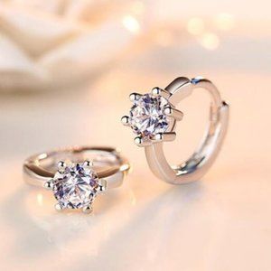 NEW 925 Sterling Silver faux Diamond Hoop Earrings